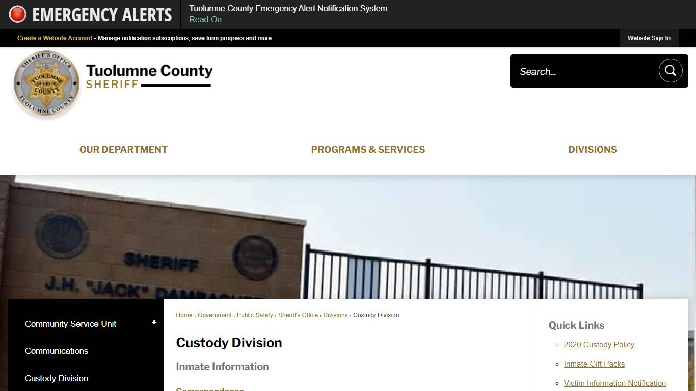 Custody Division | Tuolumne County, CA - Official Website