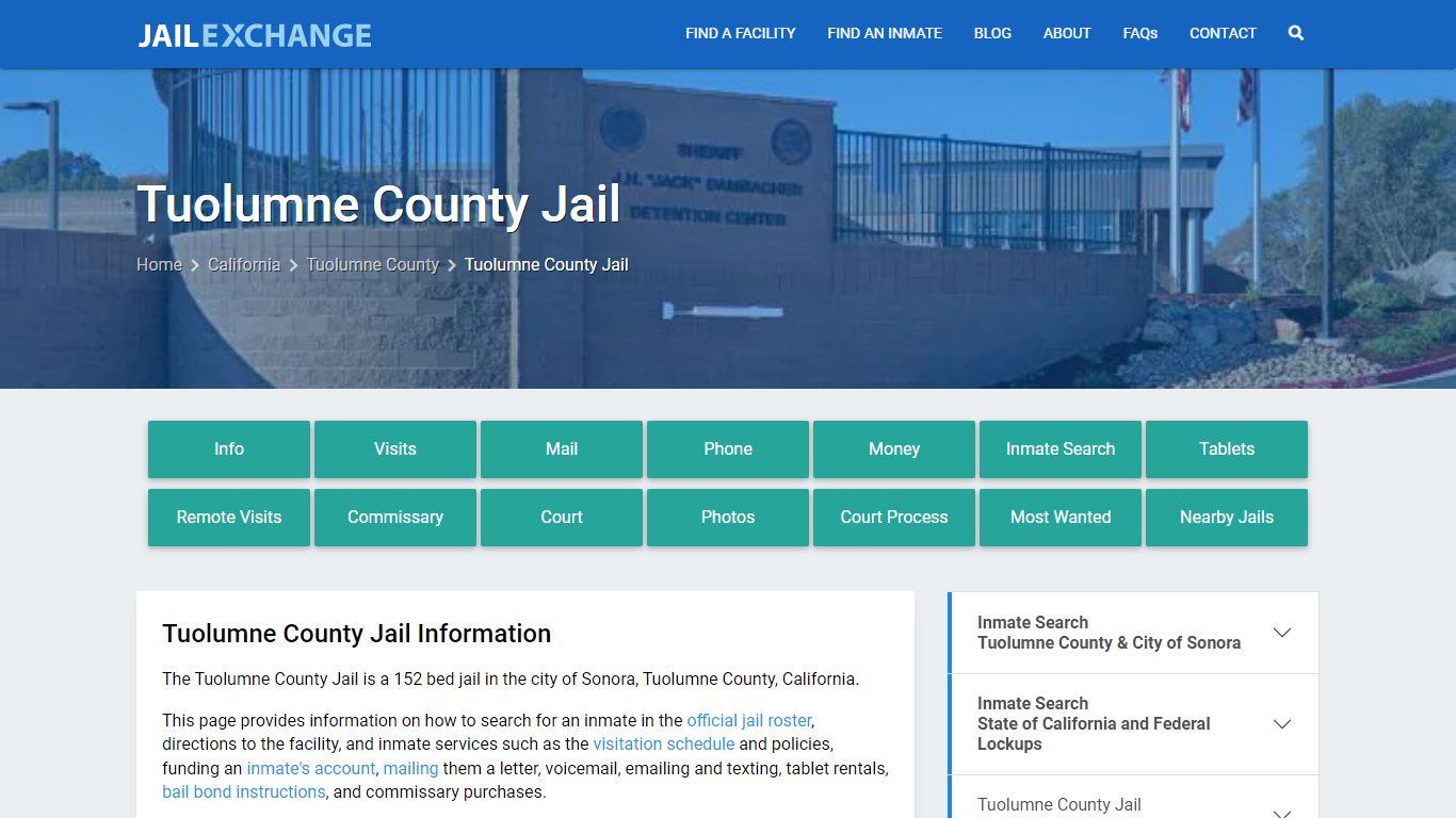 Tuolumne County Jail, CA Inmate Search, Information